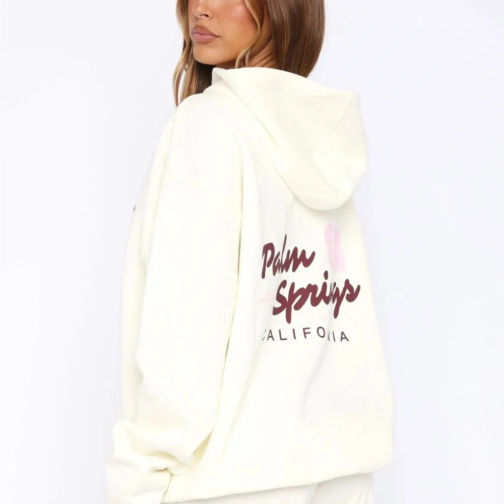 White Fox Boutique Cream Hoodie with Pink and Burgundy Print - Picture 3 of 4
